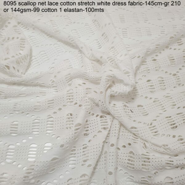 8095 scallop net lace cotton stretch white dress fabric-145cm-gr 210 or 144gsm-99 cotton 1 elastan-100mts