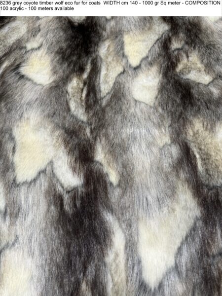 8236 grey coyote timber wolf eco fur for coats WIDTH cm 140 - 1000 gr Sq meter - COMPOSITION 100 acrylic - 100 meters available