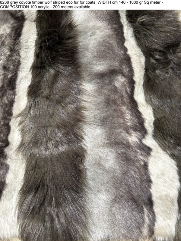 8238 grey coyote timber wolf striped eco fur for coats WIDTH cm 140 - 1000 gr Sq meter - COMPOSITION 100 acrylic - 200 meters available