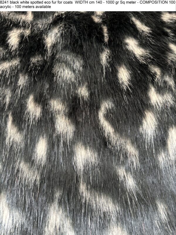 8241 black white spotted eco fur for coats WIDTH cm 140 - 1000 gr Sq meter - COMPOSITION 100 acrylic - 100 meters available