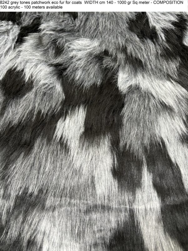 8242 grey tones patchwork eco fur for coats WIDTH cm 140 - 1000 gr Sq meter - COMPOSITION 100 acrylic - 100 meters available